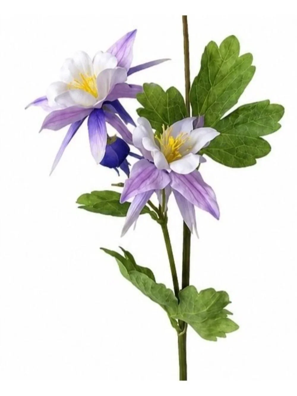 Purple White Artificial Columbine Flowers Set of 2 | 23 Inch Real Touch Wildflow